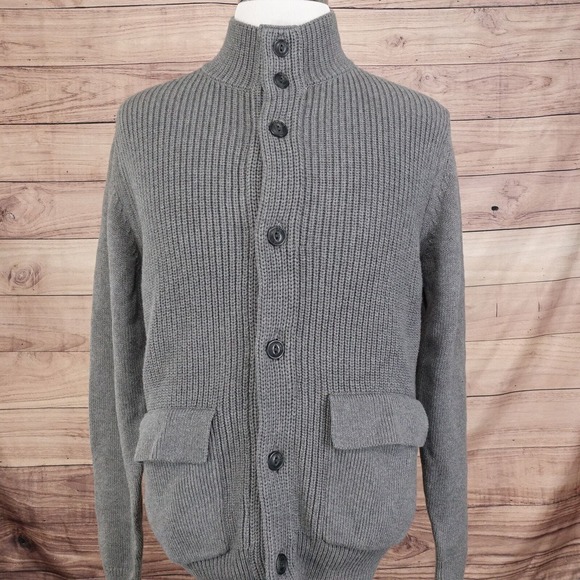 GH BASS & CO GREY MOCK NECK BUTTON UP SWEATER MENS SIZE S 22X26 - Picture 4 of 8